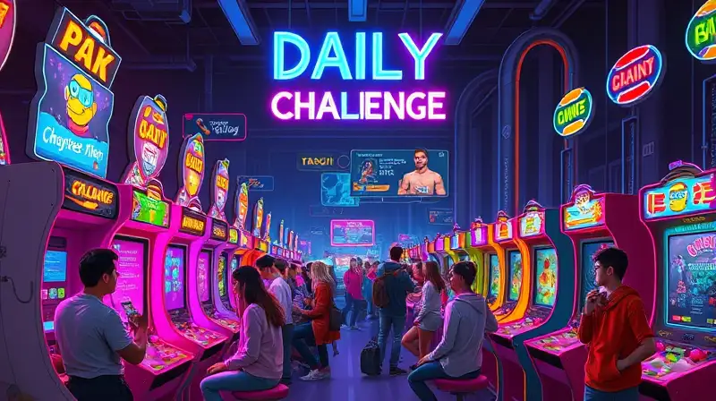 Máquinas arcade coloridas y jugadores colaborando