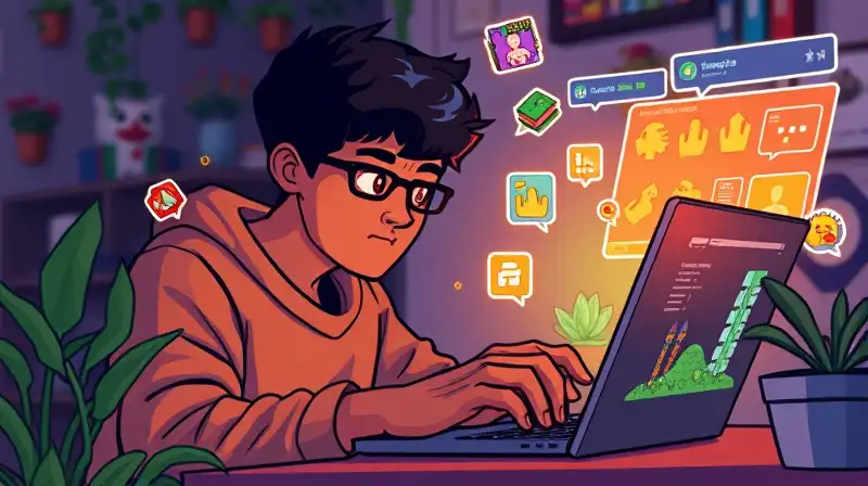 Gamer investiga mods de Terraria en laptop