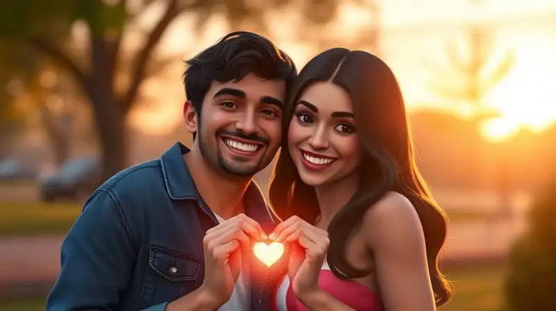 Dos Sims sonríen románticamente en el parque