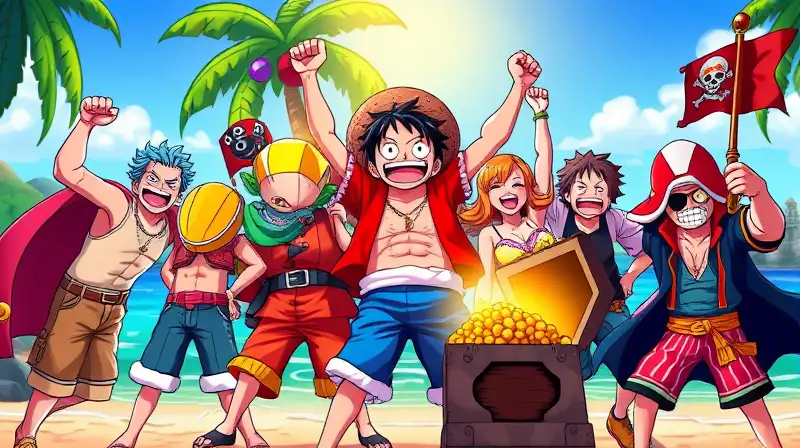 Amigos piratas celebran victoria en isla