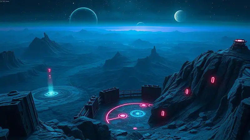 Puntos altos con paisaje alienígena y marcadores