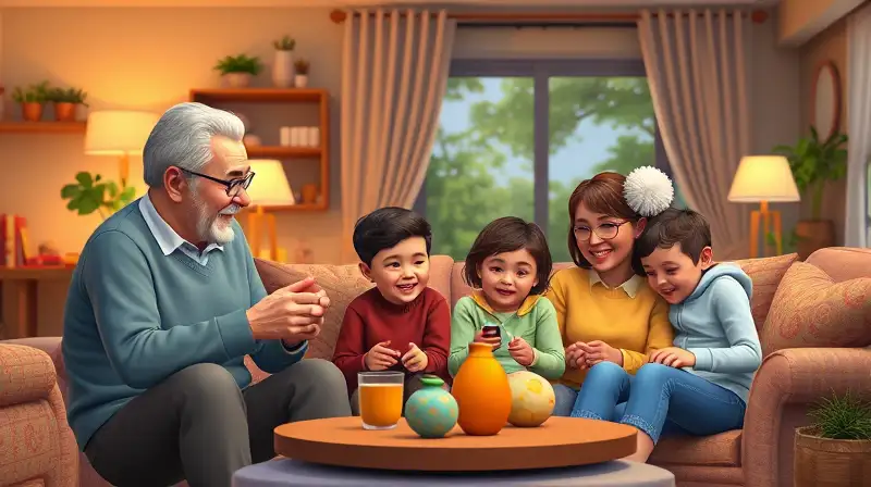 Abuelos y nietos juegan juntos virtualmente