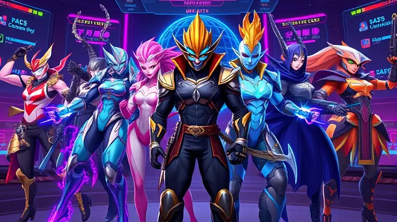 Personajes vibrantes con trajes futuristas y festivos