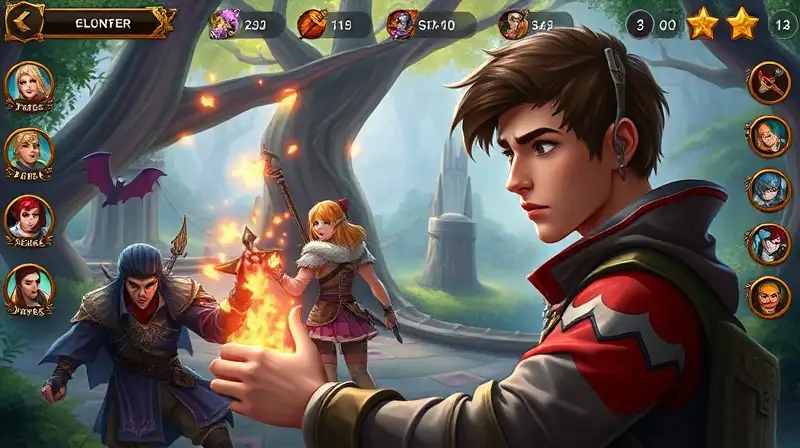 Gamer concentrado completando misiones en fantasía