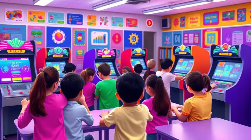 Niños aprenden con juegos educativos digitales