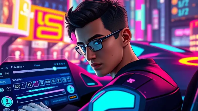 Personaje personaliza vehículo futurista con hologramas