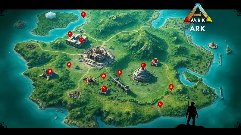 Mapa de ARK con ruinas y aventura