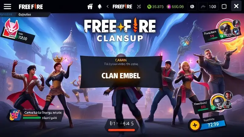 Interfaz Free Fire con celebración y colores vibrantes