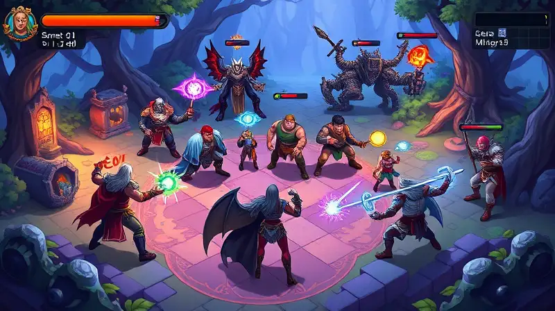 Héroes pixelados luchan unidos en batalla mágica