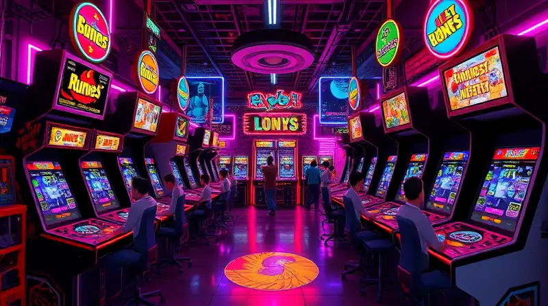 Máquinas arcade retro con jugadores modernos