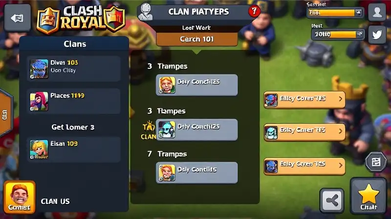 Interfaz de chat clan Clash Royale colorida