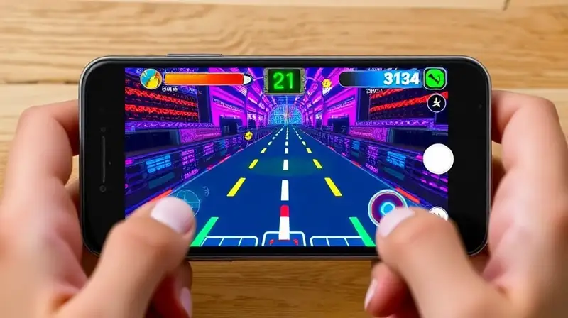 Smartphone con juego arcade vibrante y estable