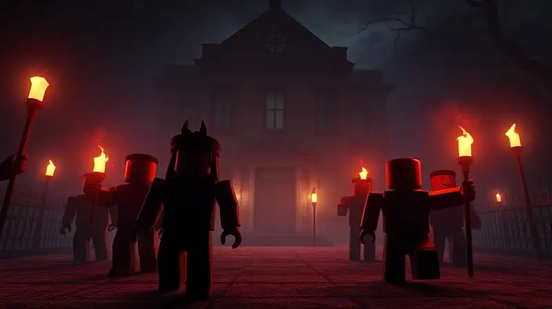 Escena oscura de Roblox con terror