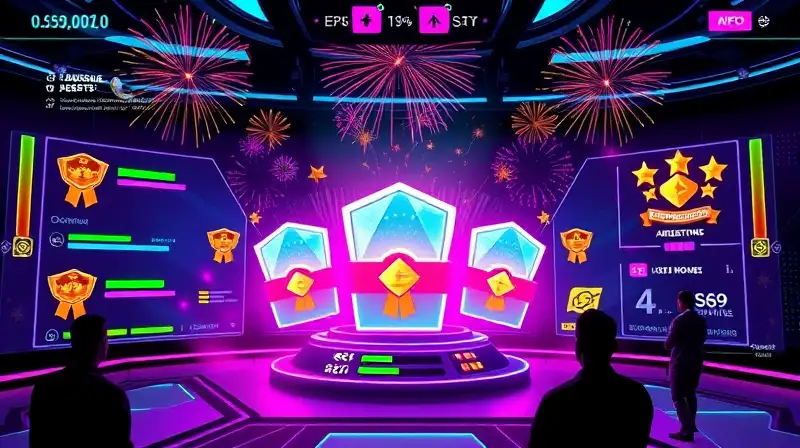 Interfaz futurista con premios y celebraciones