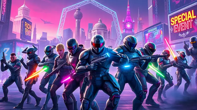 Ciudad futurista con jugadores y energía vibrante