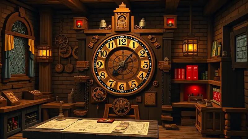 Personaje de Minecraft construye reloj medieval detallado