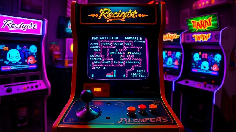 Máquina arcade retro con luces neón vibrantes