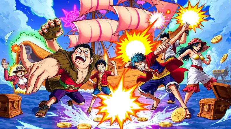 Personajes de One Piece en batalla vibrante