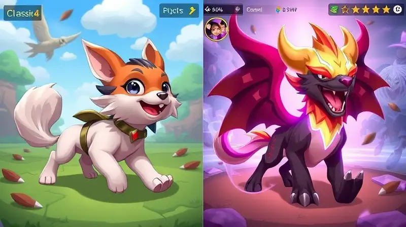Comparación colorida de mascotas clásicas y legendarias