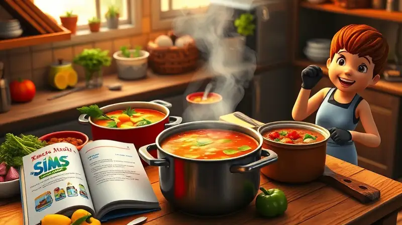 Cocina acogedora con Sims y sopa