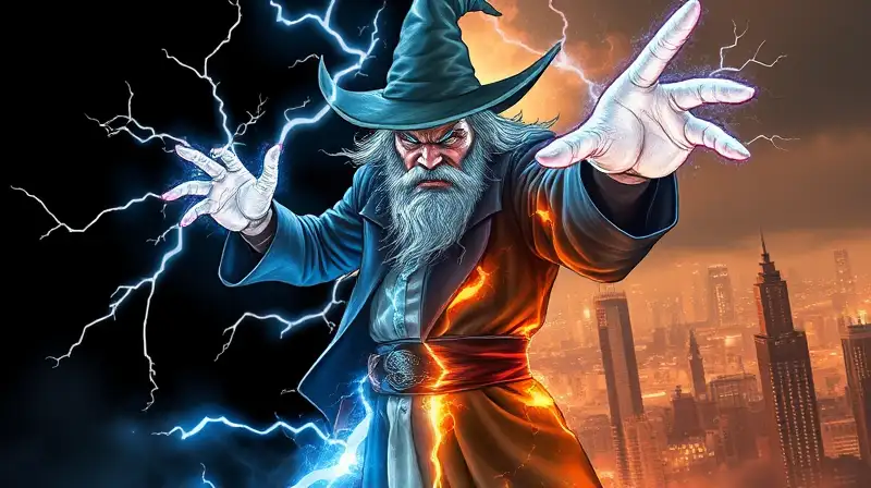 Mago eléctrico lanzando hechizos en batalla