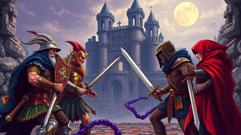 Héroes y villanos RPG medievales enfrentados