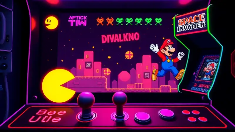 Videojuegos retro con estilo neón ochentero