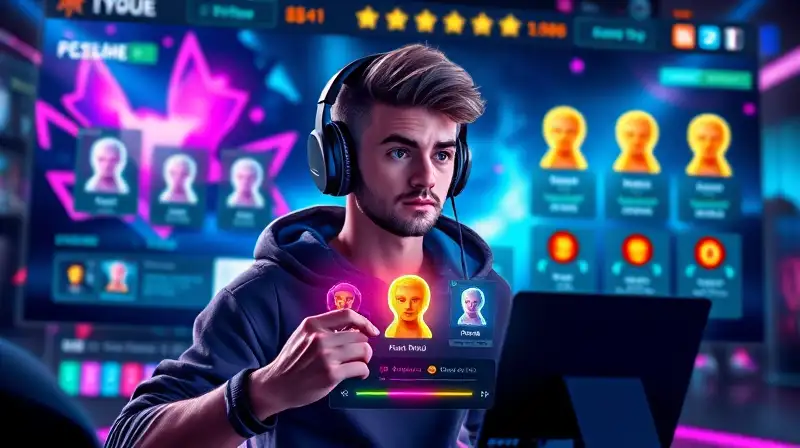 Gamer personaliza avatar en interfaz futurista