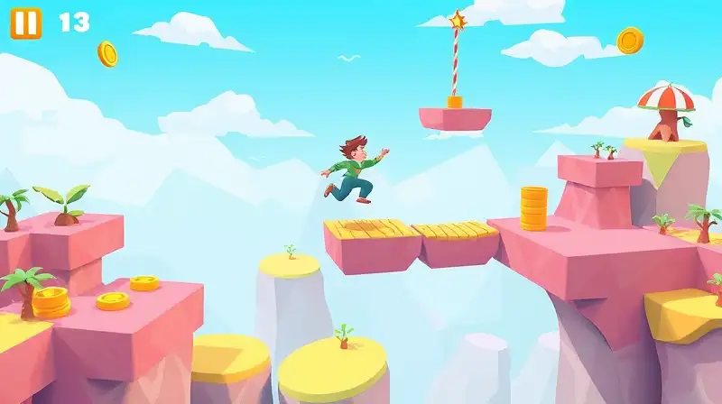 Juego 3D colorido con plataformas flotantes