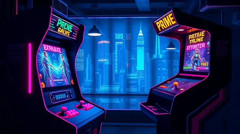 Máquina arcade futurista con luces neón