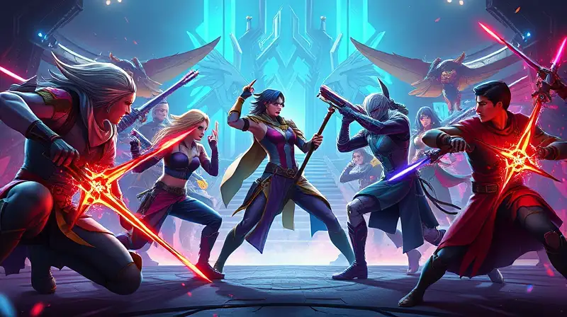 Valorant duelistas vibrantes en batalla futurista