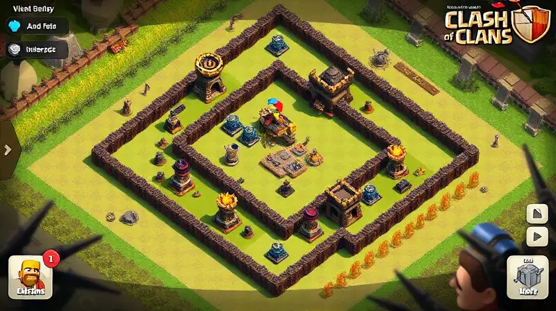Diseño base Clash of Clans con defensa estratégica