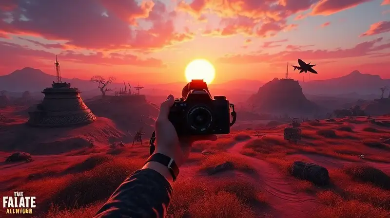 Videojuego abierto, cámara, atardecer, criaturas, aventura