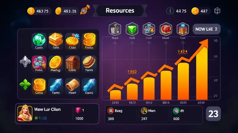 Interfaz de juego con recursos y crecimiento dinámico