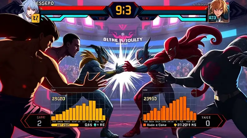Batalla vibrante con luchadores y HUD futurista