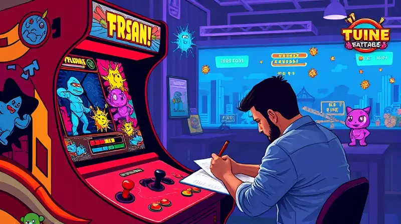 Máquina arcade retro con arte pixelado vibrante