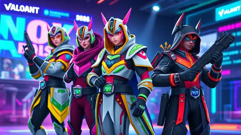 Personajes Valorant con skins vibrantes futuristas
