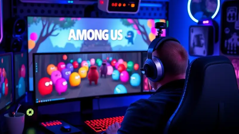 Escena colorida de Among Us con streamer