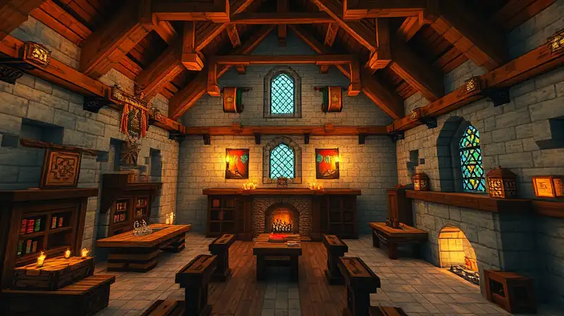 Interior de castillo medieval en Minecraft detallado