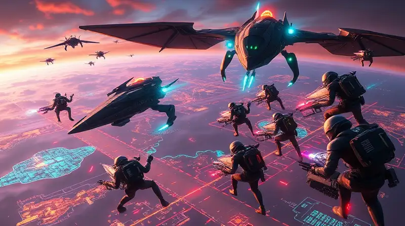 Equipo futurista lucha en batalla aérea