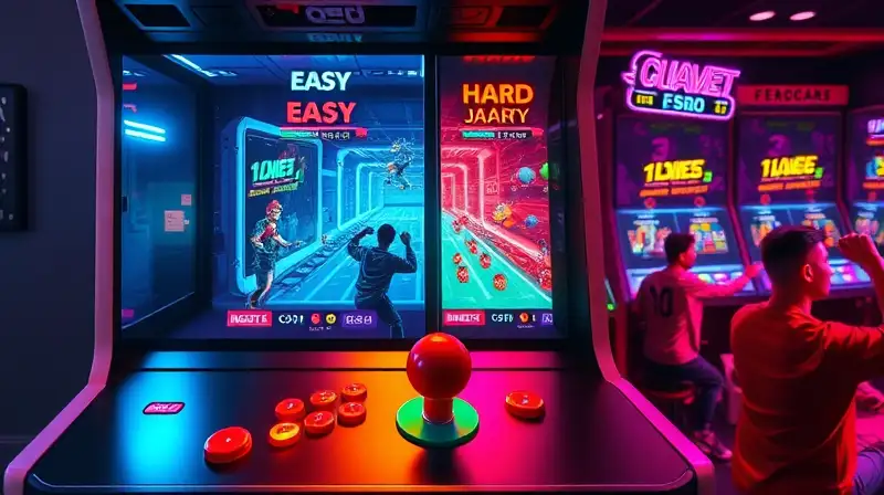 Máquina arcade vibrante con jugadores diversos