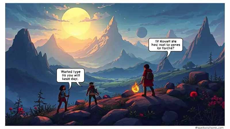 Personajes indie exploran paisajes misteriosos vibrantes