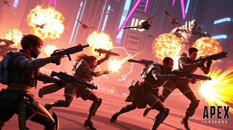 Personajes de Apex Legends en intensa batalla futurista