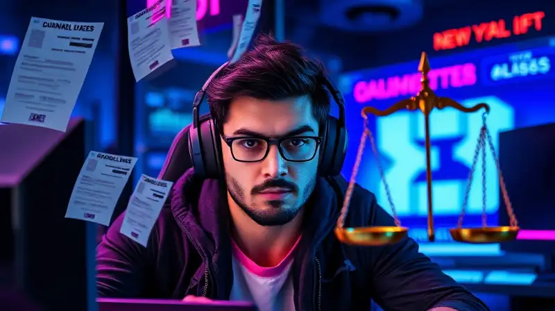 Streamer de gaming con ambiente legal futurista