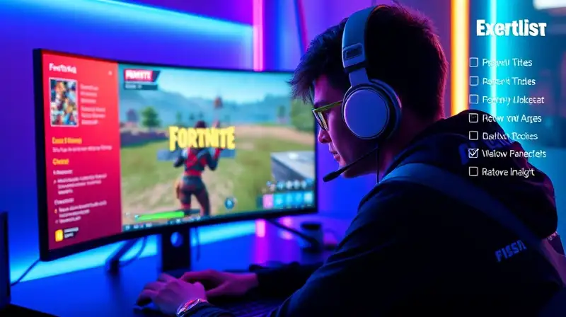 Gamer concentrado con videojuego y lista