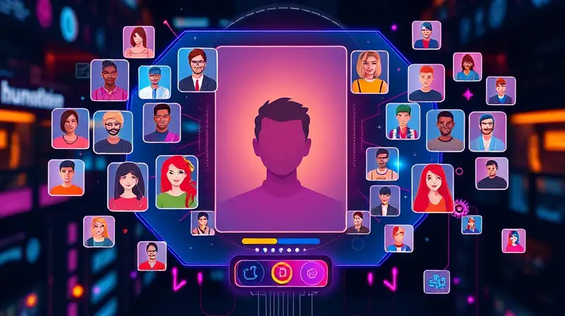 Interfaz digital con avatares futuristas seleccionables