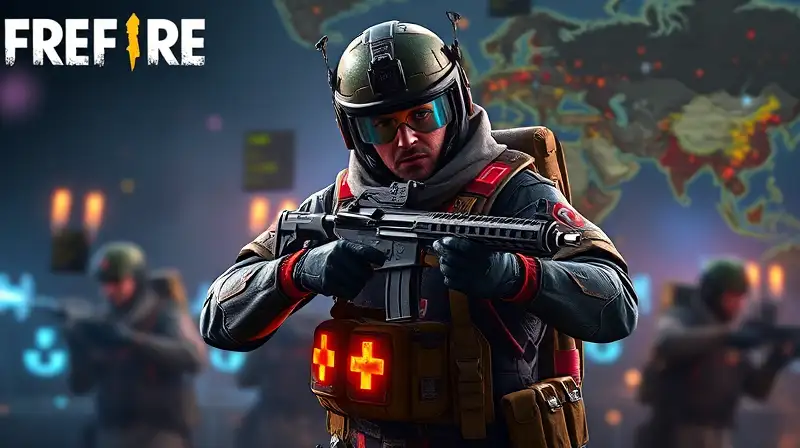 Personaje Free Fire en combate dinámico