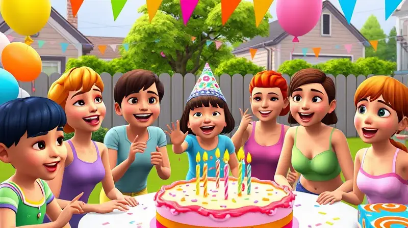 Fiesta de cumpleaños vibrante en The Sims