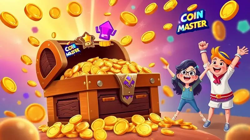 Cofre lleno de monedas y personajes felices