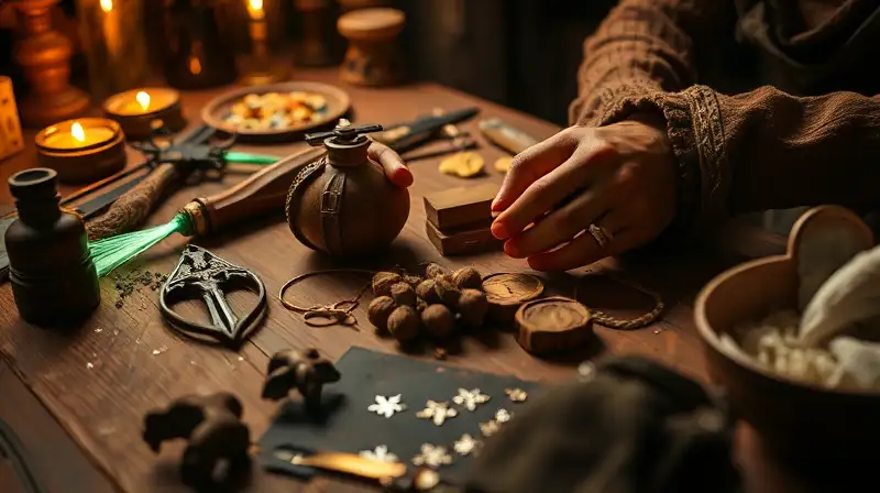 Manos crean herramientas mágicas en taller